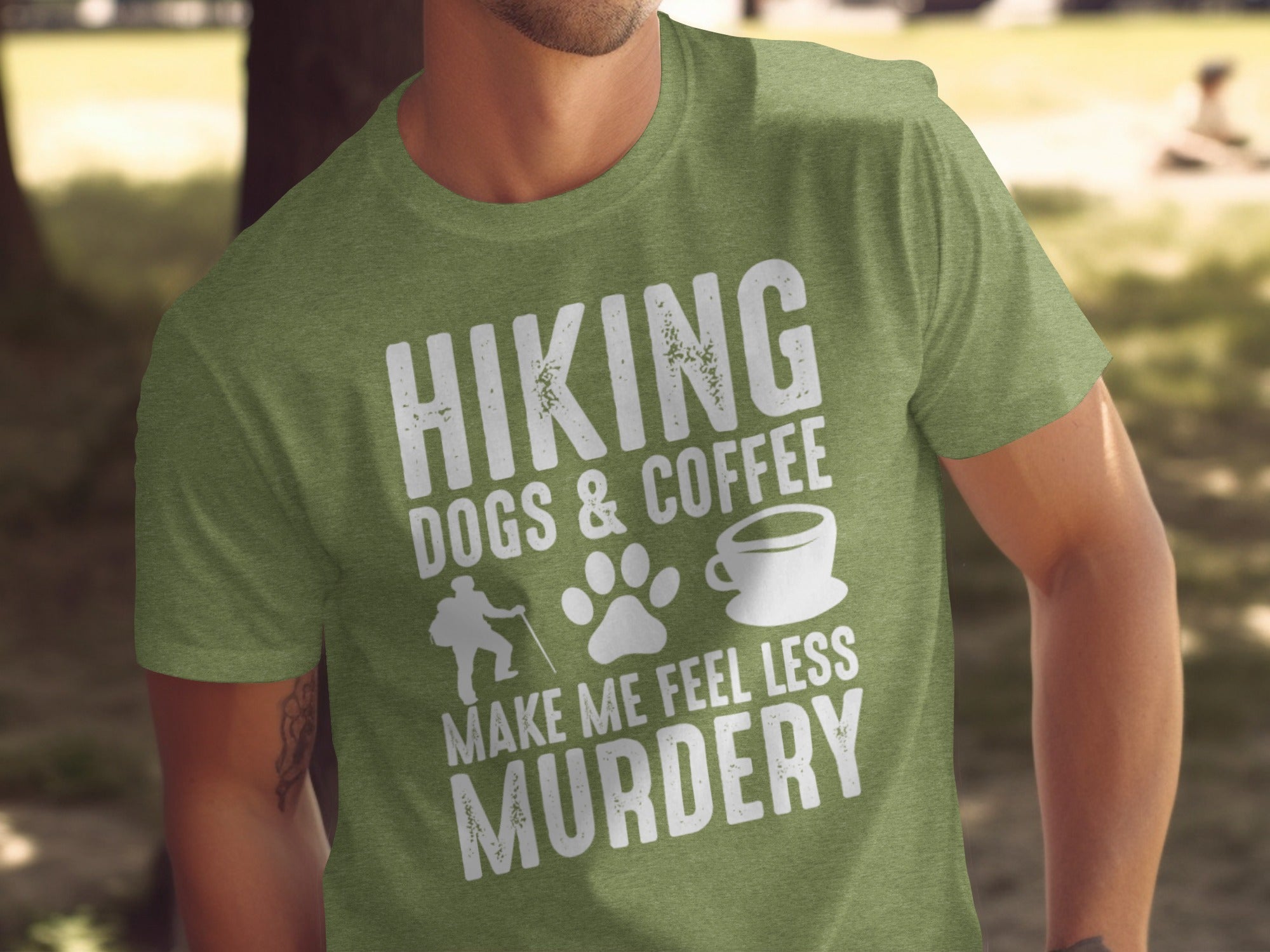 Hiking Dogs Coffee Less Murdery Funny Graphic Design T-Shirt