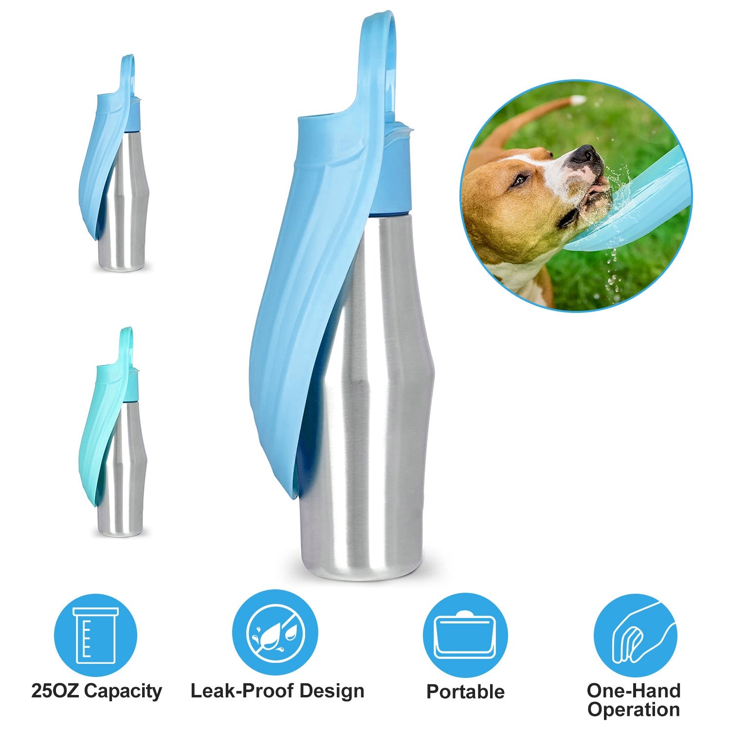 25OZ Portable Dog Water Bottle Foldable Stainless Steel Water Dispenser Leak-Proof Design for Dog Walking Traveling Hiking Outdoor Activities
