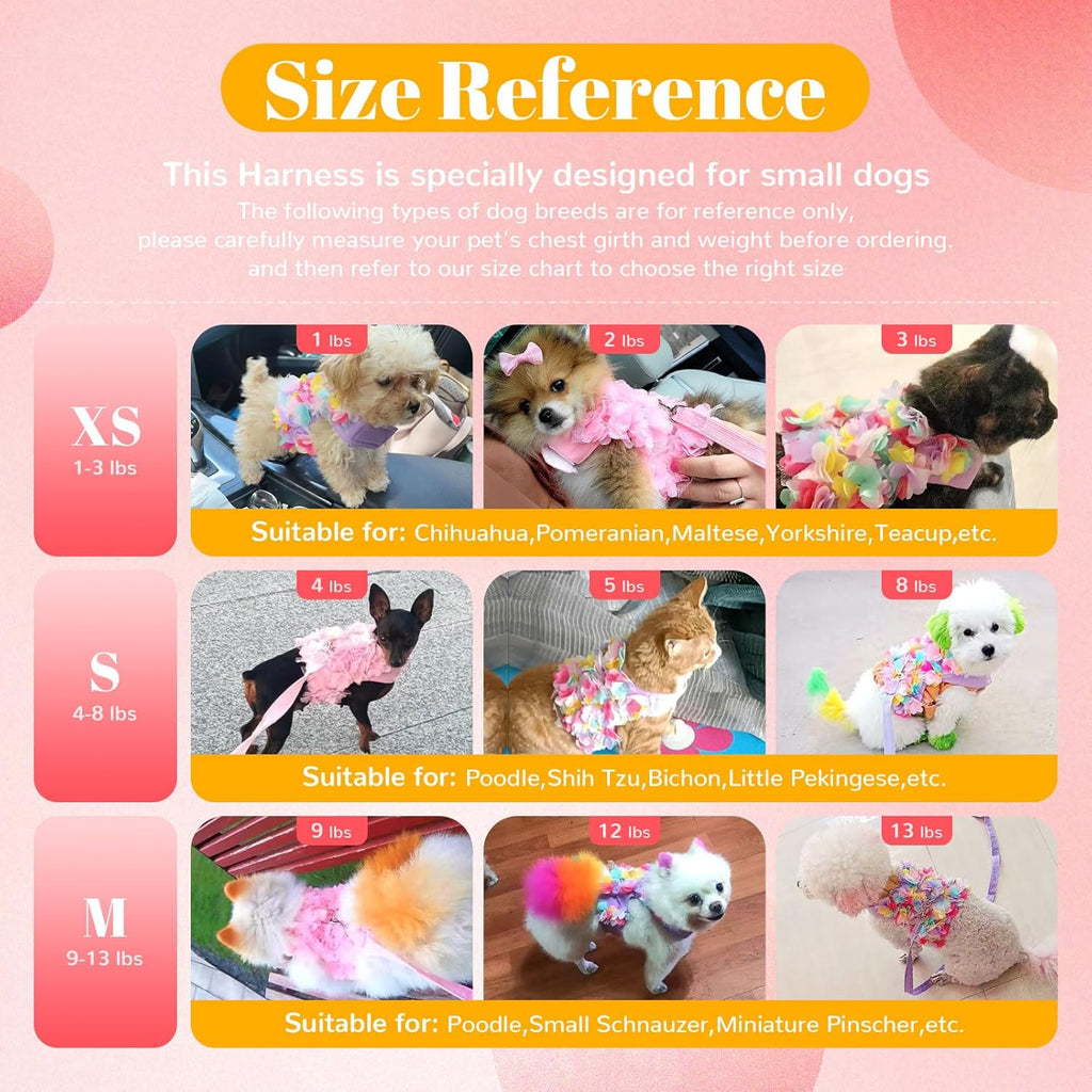 Luxury Floral Dog Harness and Leash Set – 3D Petal Puppy Vest Harness for Small Dogs & Cats