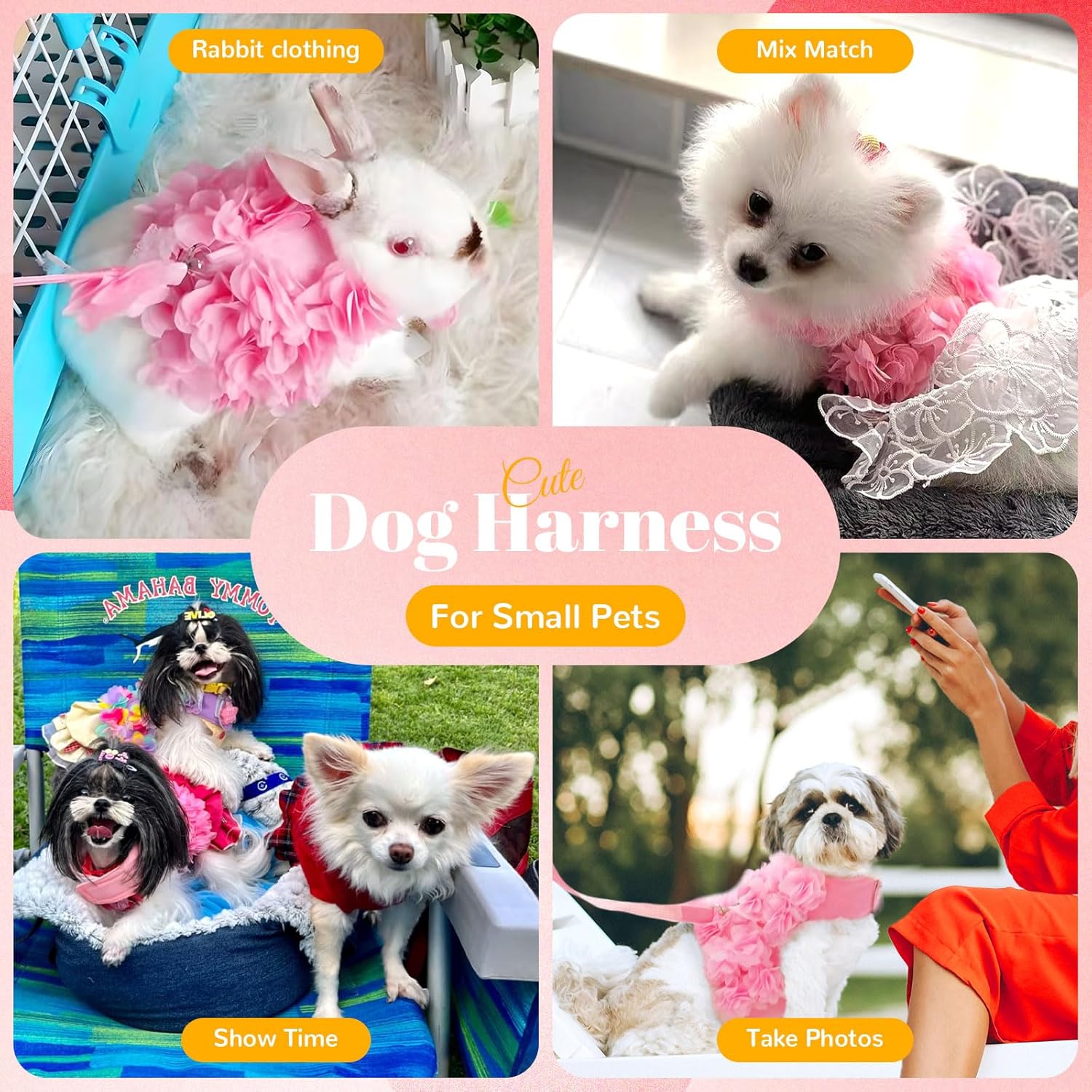 Luxury Floral Dog Harness and Leash Set – 3D Petal Puppy Vest Harness for Small Dogs & Cats