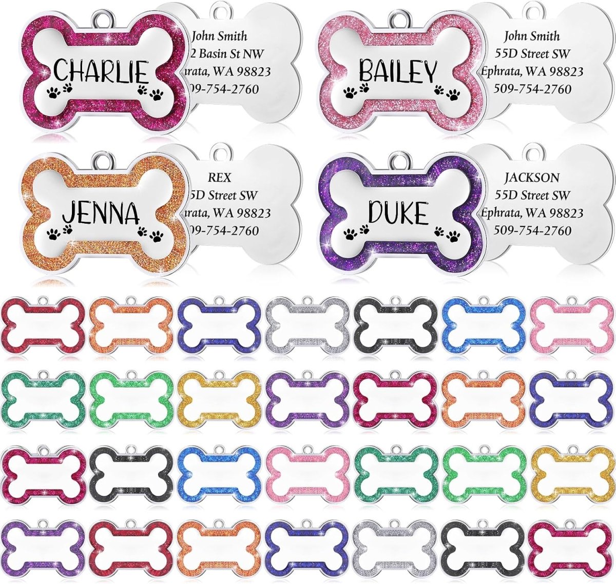 Custom Glitter Pet ID Tag – Personalized Dog or Cat Name Tag with Engraving – Fun Shapes & Colors – Lightweight, Durable Pet Safety Accessory